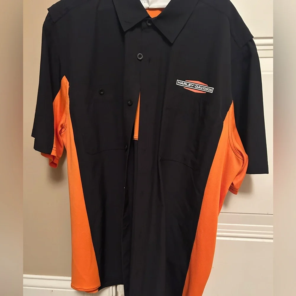 Harley-Davidson Black and Orange Button Down Shirt - Picture 1 of 3
